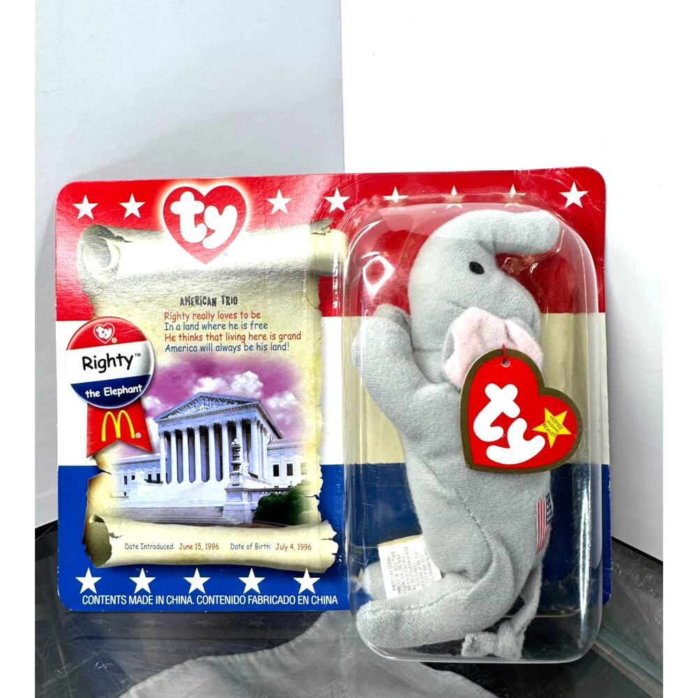 2000 McDonald's "Righty the Elephant" Beanie Baby Plush America's 250th B-Day